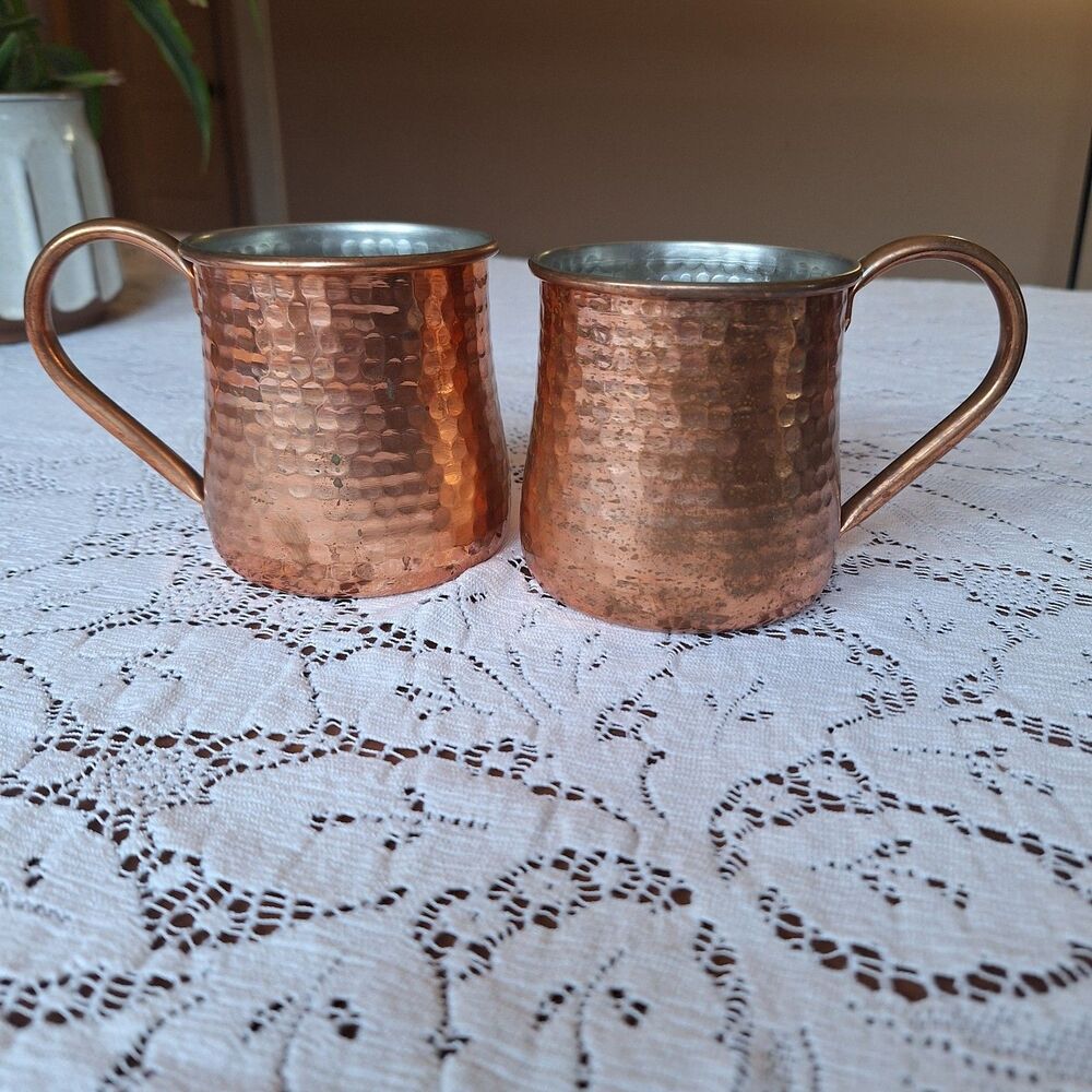Williams Sonoma Hammered Copper Moscow Mule Mug Cup Height 3 5/8'' Set Of 2